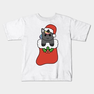 Christmas Black Rainbow Unicorn Stocking Kids T-Shirt